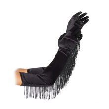 2 Sexy-lingerie Solid Satin Opaque Long Gloves Fervent Fringed Elbow Glove Beautyslove Lovely FIERY TASSELS OPERA GLOVES